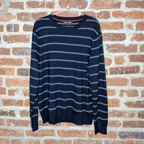 Banana Republic Large Navy w/‎ White Stripes Crewneck Pullover Sweater - Picture 1 of 10